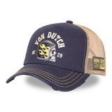 Gorra Trucker Von Dutch Flaming Skull Negra y Beige