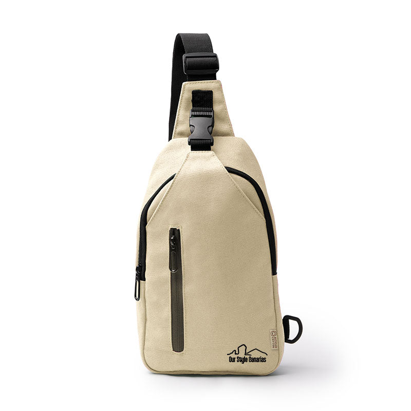 Bandolera de algodón canvas reciclado con bolsillos y cinta ajustable – 30x6 cm - ourstyle.es