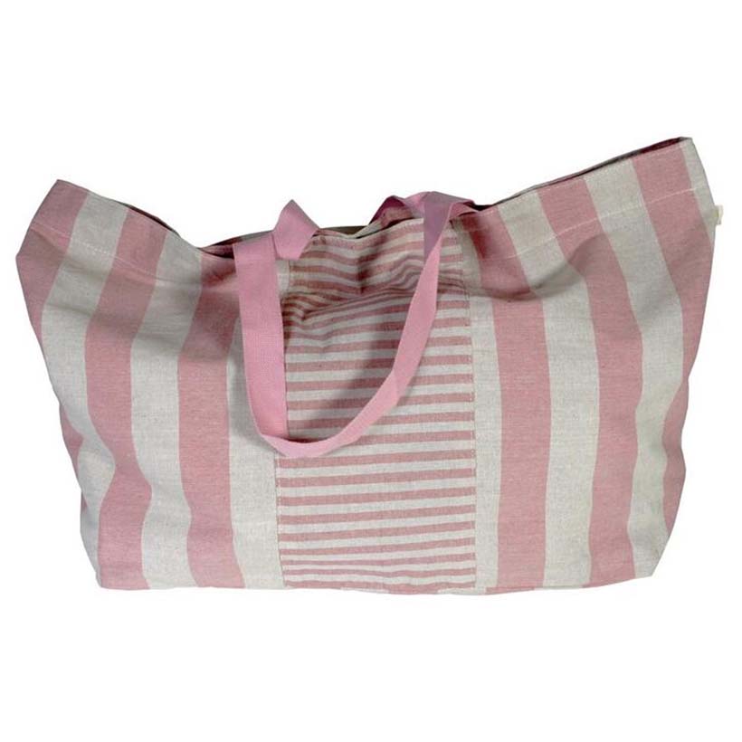 Bolso rectangular de lino a rayas rosas Maluca 72x20x45 cm – Shopper playa mujer - ourstyle.es