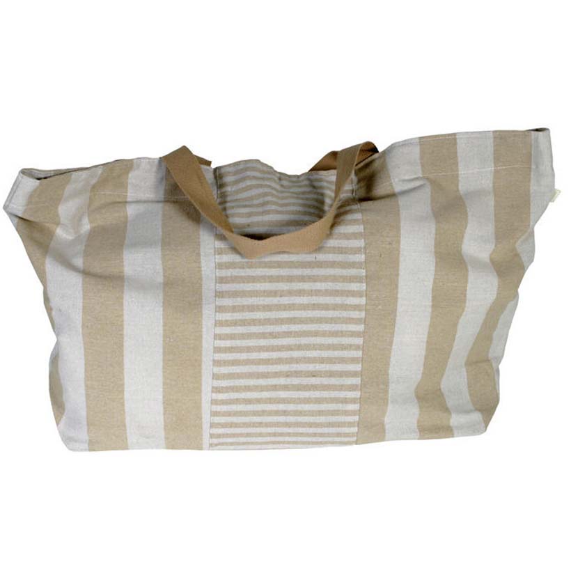 Bolso rectangular de lino a rayas beige Maluca 72x20x45 cm – Bolso playa grande - ourstyle.es