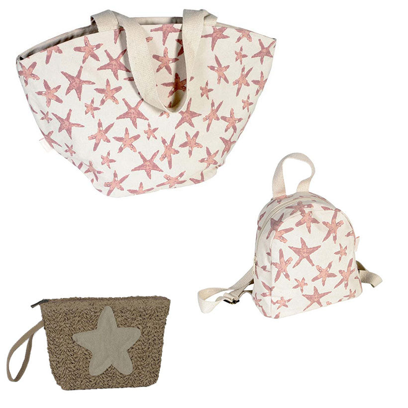 Pack verano Maluca estrella de mar rosa – Bolso + mochila + neceser - ourstyle.es