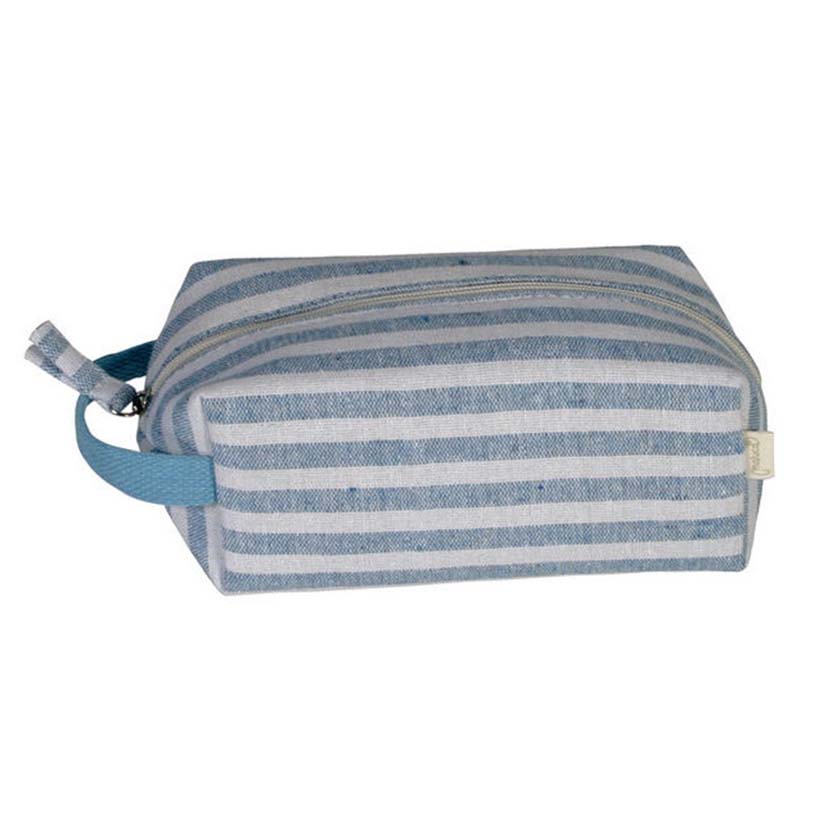 Neceser de lona a rayas crudo y celeste Maluca 18x8x10 cm - ourstyle.es