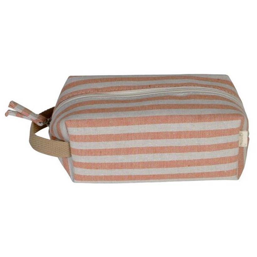 Neceser de lona a rayas crudo y naranja Maluca 18x8x10 cm - ourstyle.es