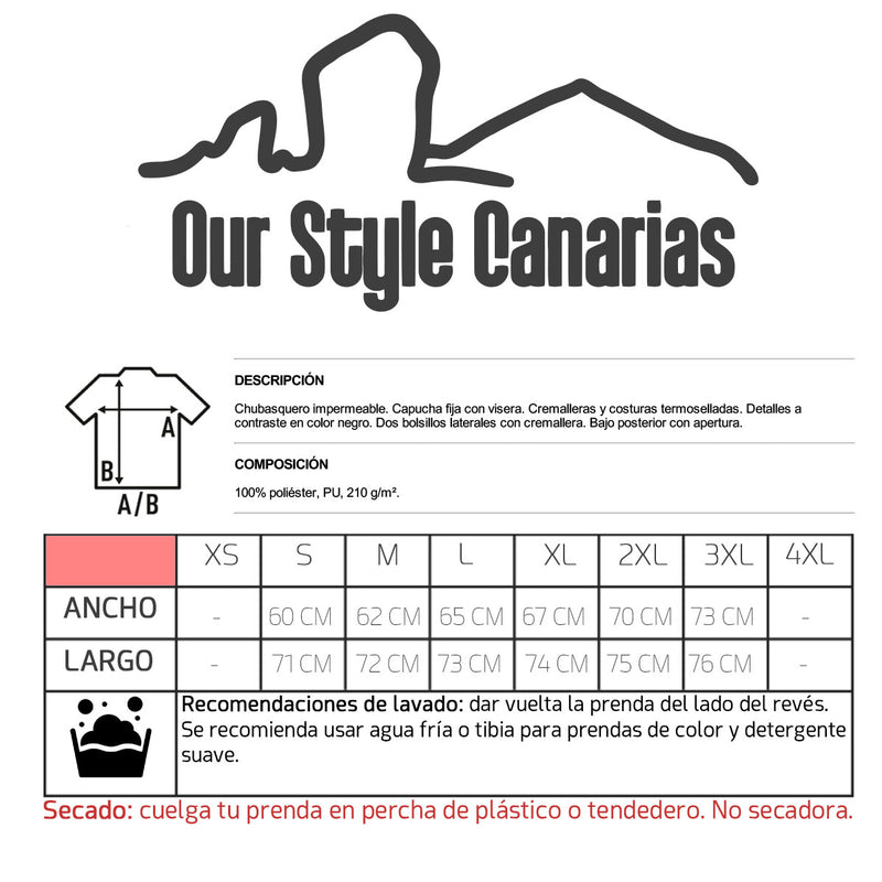 Guía de tallas - Cortavientos Unisex “Arinaga” con Capucha – Resistente al Viento y Compacto
